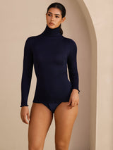 [Dark Blue] SilkSilky-UK Long Sleeve Turtle Neck Women's T-Shirt 005