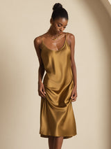 [Brown] SilkSilky-UK Spaghetti Strap U Neck Dress 007