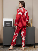 [Dark Red] SilkSilky-UK Long Sleeve Lapel Collar Women's Pyjamas 006