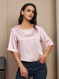 SilkSilky UK Pure Silk Half Sleeve Boat Neck Women's T Shirt Pink 001