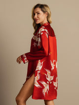 [Dark Red] SilkSilky-UK 19Momme Long Sleeve Notch Collar Nightshirt 002