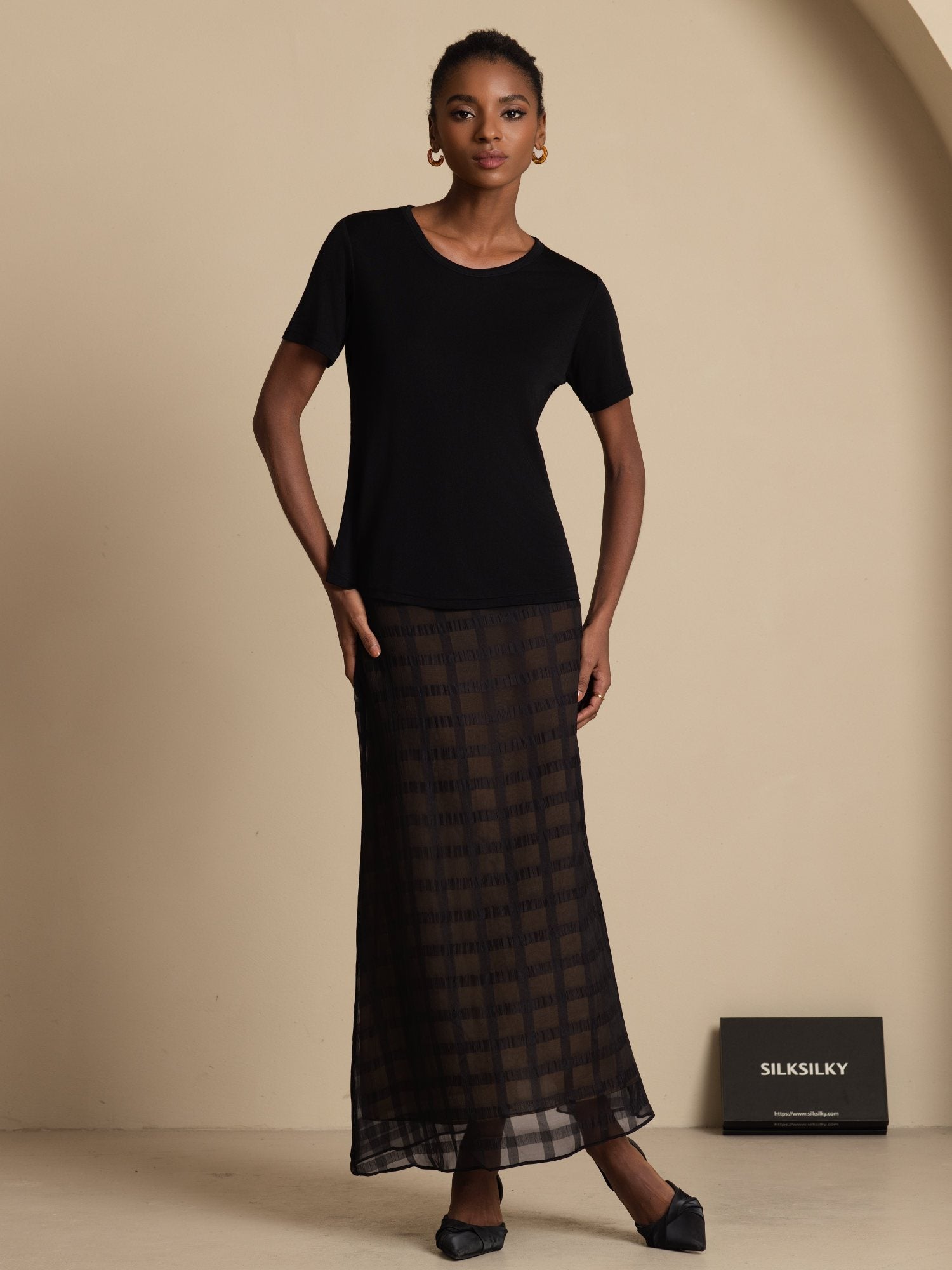 [Black] SilkSilky-UK Pure Silk Skirt 005