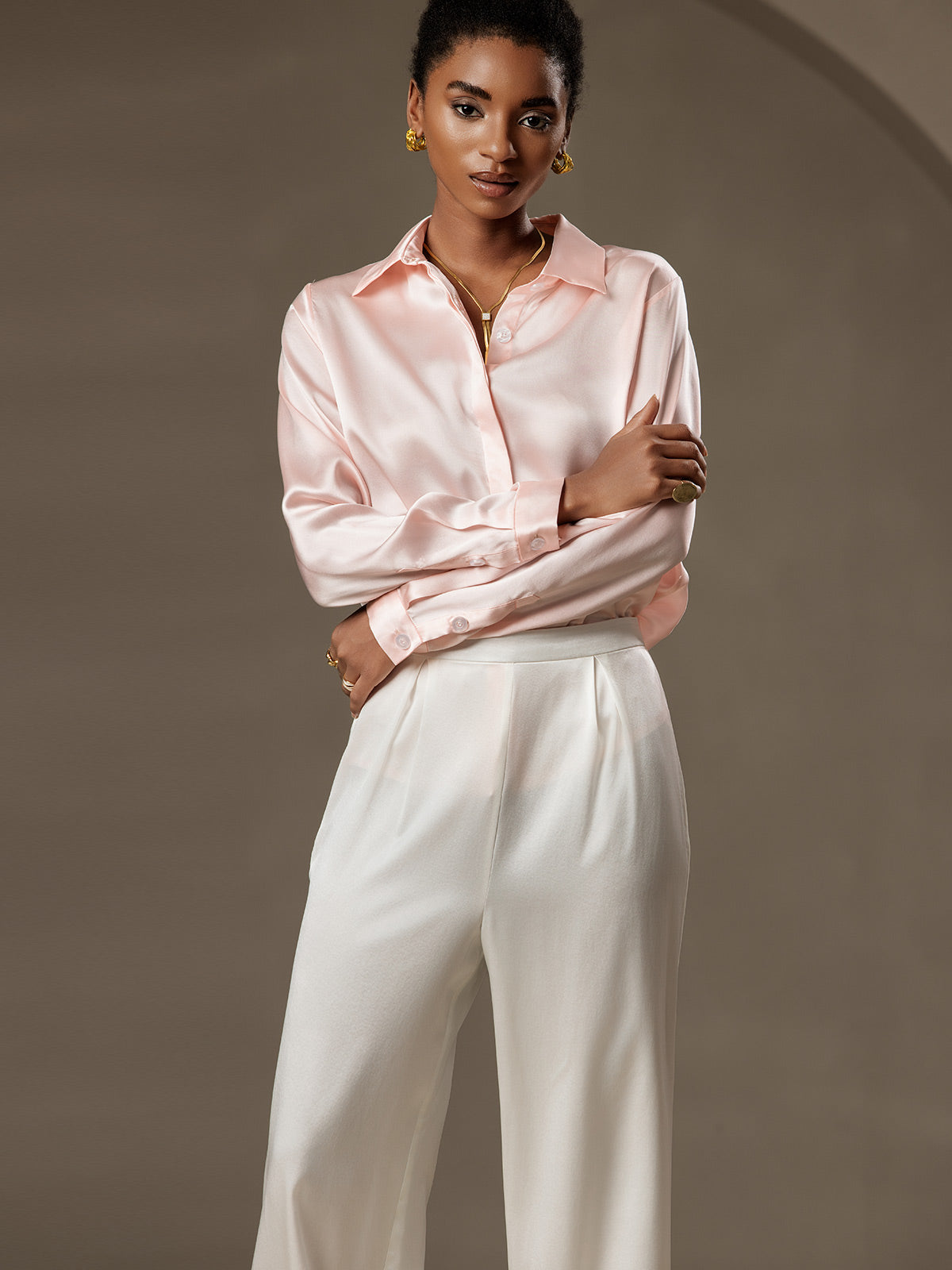 [Pink] SilkSilky-UK 19Momme Silk Collar Women's Shirt 006