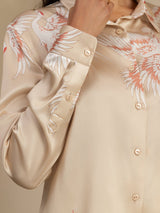 [Champagne] SilkSilky-UK 19Momme Long Sleeve Lapel Collar Women's Shirt 005