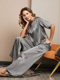 SilkSilky UK Pure Silk Half Sleeve Round Neck Women's Pyjamas DarkGray 006