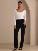 [White] SilkSilky-UK Long Sleeve U Neck Women's T-Shirt 005