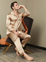 [Champagne] SilkSilky-UK Pure Silk Long Sleeve Lapel Men's Pyjamas 005
