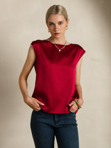 [Wine] SilkSilky-UK Cap Sleeve Round Neck Women's T-Shirt 006
