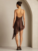 [Brown] SilkSilky-UK Pure Silk Asymmetric Dress 002