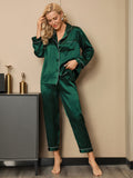 SilkSilky UK Pure Silk Long Sleeve Lapel Women's Pyjamas Green 005