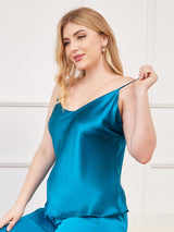 [Teal] SilkSilky-UK Spaghetti Strap V Neck Plus Size Camisole Top 005