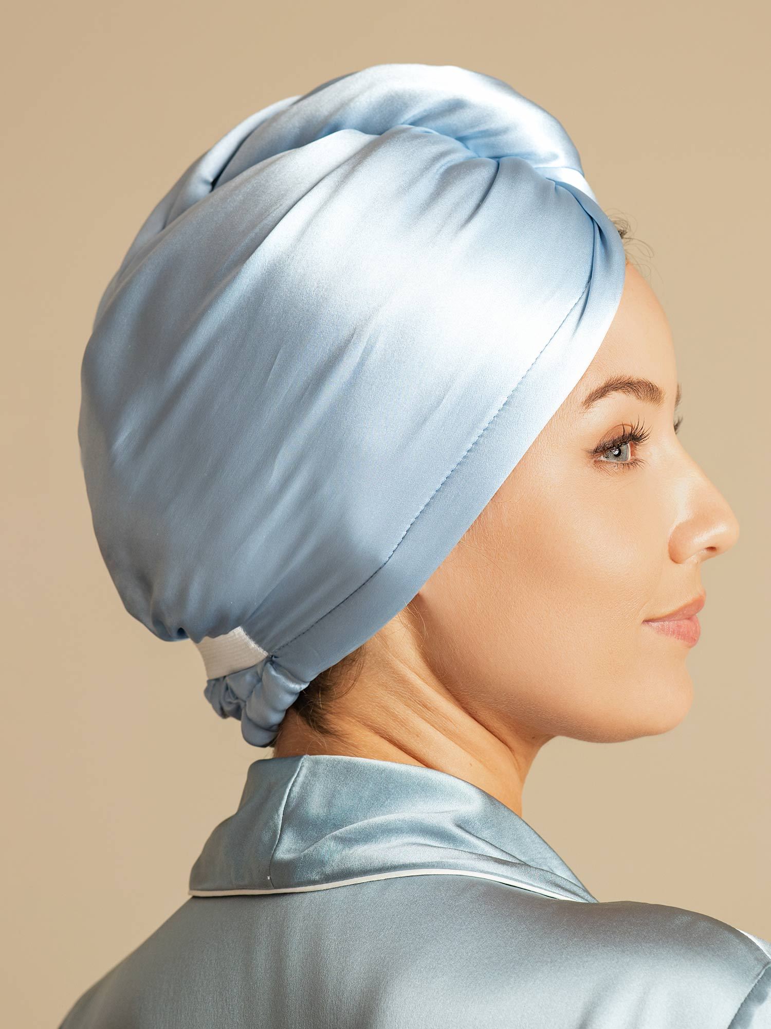 [Sky Blue] SilkSilky-UK Pure Silk Wrap Hair Towel Wrap 002,