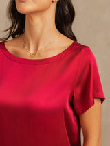 [Wine] SilkSilky-UK 19Momme Machine-Washable Silk Short Sleeve Round Neck Women's Pyjamas 004