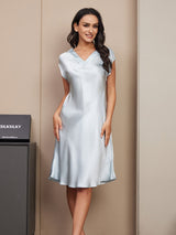 [Light Blue] SilkSilky-UK Cap Sleeve V Neck Nightdress 003