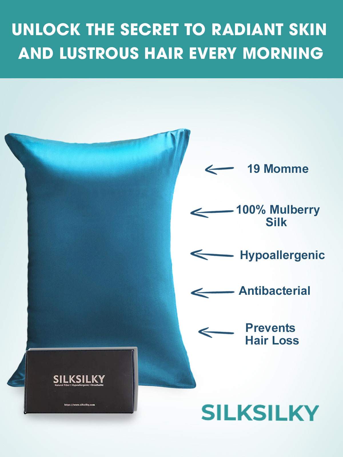 SilkSilky-UK 19Momme Pure Silk Pillowcase Teal 003