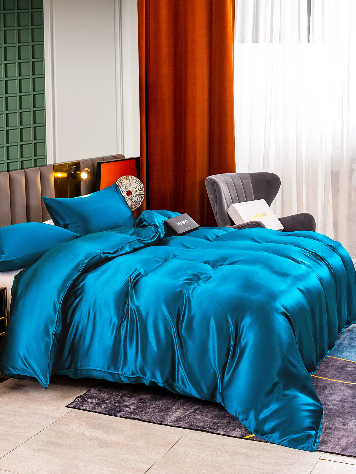 SilkSilky UK 25Momme Pure Silk Bedding Set Teal 003