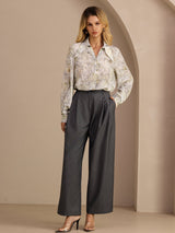 [Sage Blossom] SilkSilky-UK Long Sleeve Lapel Collar Blouse 008