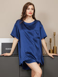 SilkSilky UK Pure Silk Short Sleeve Round Neck Women's Pyjamas DarkBlue 001