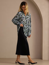 [Teal Leopard] SilkSilky-UK Long Sleeve Lapel Collar Blouse 005