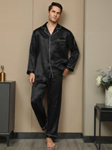 [Black] SilkSilky-UK Long Sleeve Notch Collar Men's Pyjamas 004