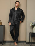 SilkSilky UK 19Momme Pure Silk Long Sleeve Lapel Men's Pyjamas Black 004