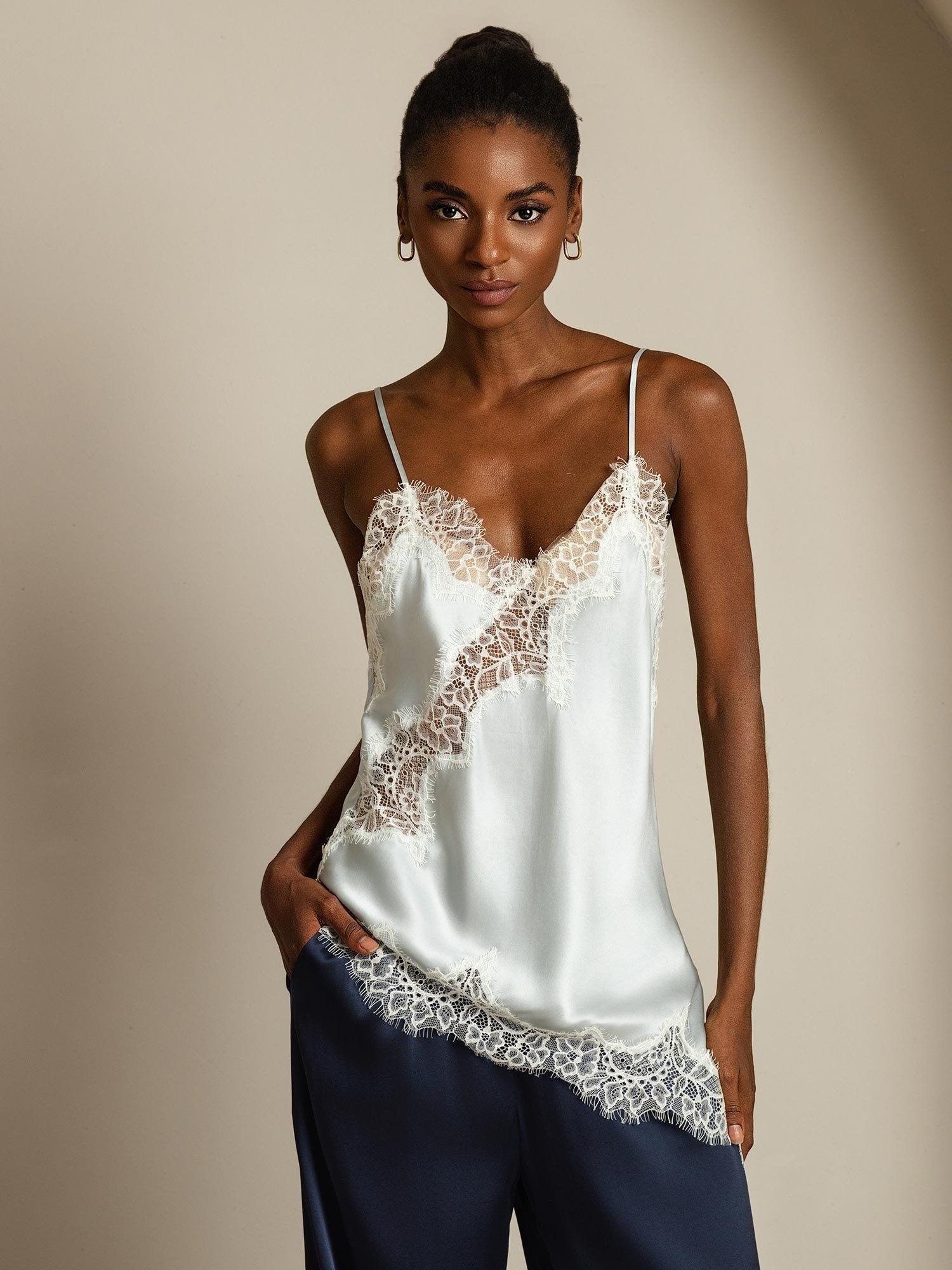 [Light Blue] SilkSilky-UK Spaghetti Strap V Neck Camisole 001