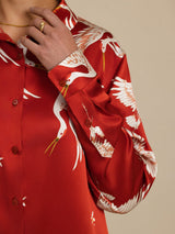 [Wine] SilkSilky-UK Long Sleeve Lapel Collar Women's Shirt 004