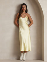 [Light Yellow] SilkSilky-UK Spaghetti Strap V Neck Nightdress 001