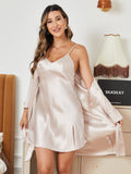 SilkSilky UK Pure Silk Long Sleeve Nightgown&Robe Set Beige 004