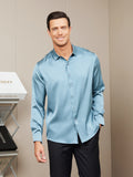 SilkSilky UK Silk Long Sleeve Collar Men's Shirt SteelBlue 004