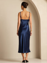 [Dark Blue] SilkSilky-UK Spaghetti Strap V Neck Dress 002