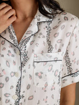 [White Leopard] SilkSilky-UK Short Sleeve Notch Collar Women's Pyjamas 005