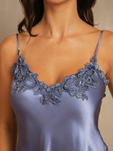 [Steel Blue] SilkSilky-UK Spaghetti Strap V Neck Nightdress 004