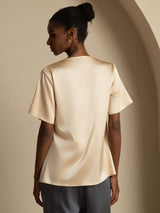 [Champagne] SilkSilky-UK Short Sleeve Cowl Neck Women's Blouse 002