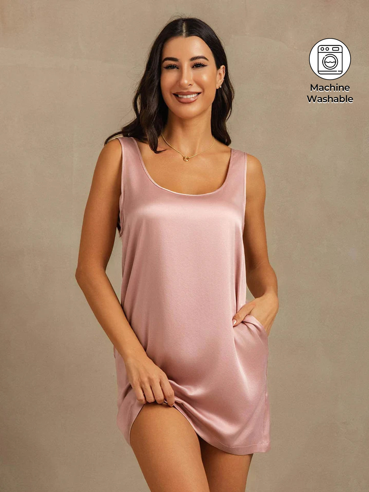 [Peach Skin] SilkSilky-UK 19Momme Machine-Washable Silk Nightgown 001