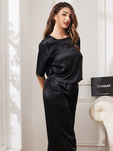[Black] SilkSilky-UK Half Sleeve Round Neck Women's Pyjamas 003
