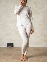 [White] SilkSilky-UK Long Sleeve Round Neck Women's Long Johns 005