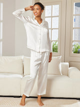[White] SilkSilky-UK Long Sleeve Lapel Collar Women's Pyjamas 005