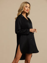 [Black] SilkSilky-UK Long Sleeve Lapel Collar Nightshirt 004