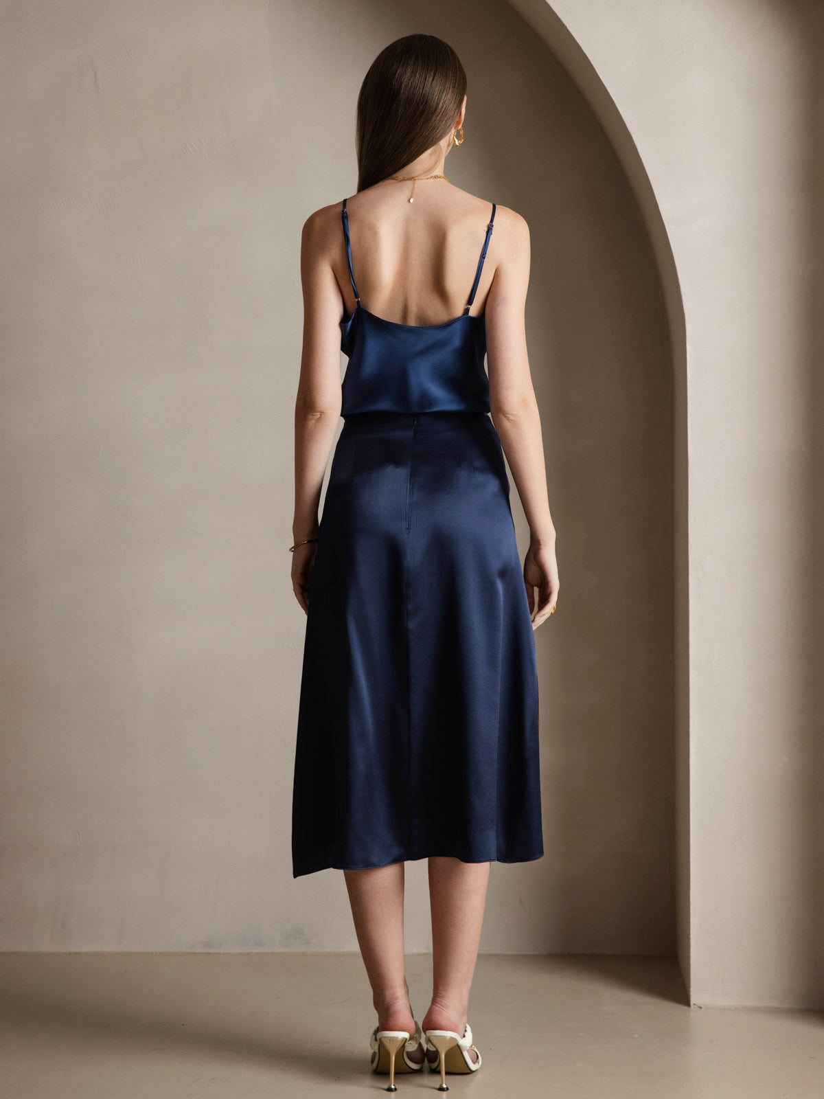 [Dark Blue] SilkSilky-UK Pure Silk Sleeveless V Neck Camisole 002