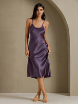 [Purple Gray] SilkSilky-UK Spaghetti Strap V Neck Nightdress 006