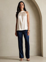 [Beige] SilkSilky-UK Sleeveless Halter Women's T-Shirt 007
