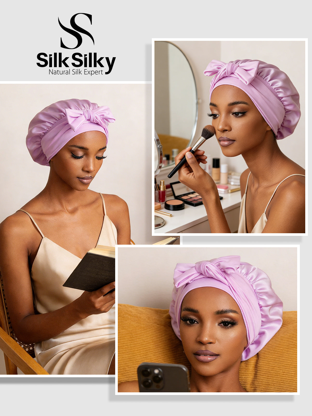 [Lavender] SilkSilky-UK Pure Silk Sleep Cap 005