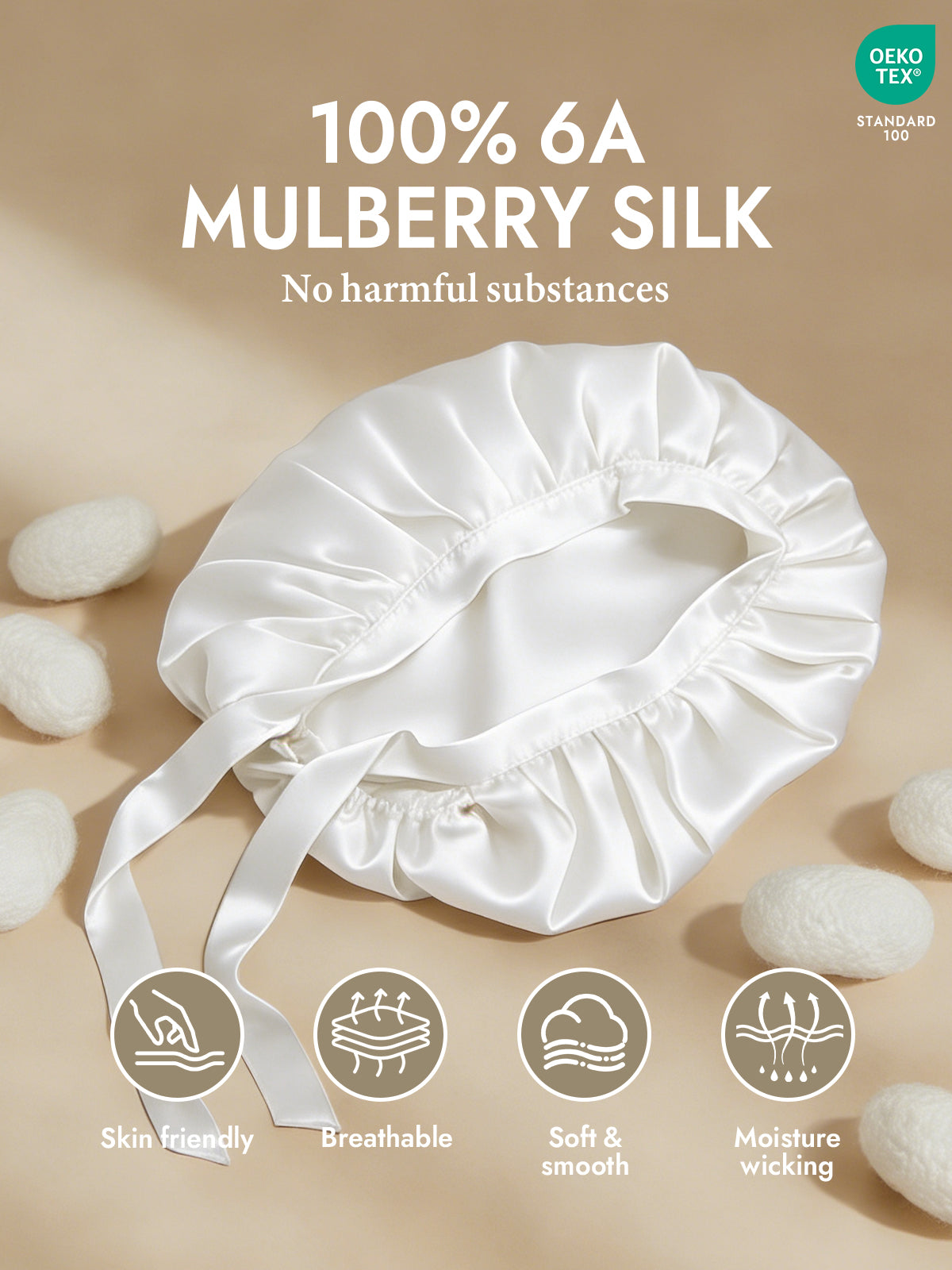 [White] SilkSilky-UK Pure Silk Sleep Cap 002