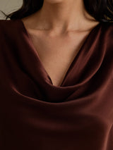 [Bitter Chocolate] SilkSilky-UK Cap Sleeve Cowl Neck Women's T-Shirt 004