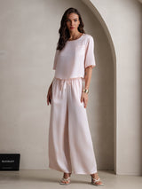 [Pink] SilkSilky-UK Half Sleeve Round Neck Women's Pyjamas 004