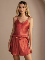 [Wine Ginkgo] SilkSilky-UK Spaghetti Strap V Neck Camisole Set 006