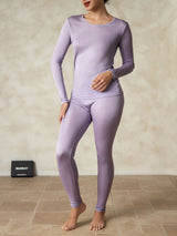 [Purple] SilkSilky-UK Silk Jersey Long Sleeve Round Neck Women's Long Johns 004
