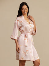 [Pink] SilkSilky-UK 3/4 Sleeve Women's Dressing Gown 007