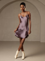 [Purple Gray] SilkSilky-UK Spaghetti Strap V Neck Dress 003